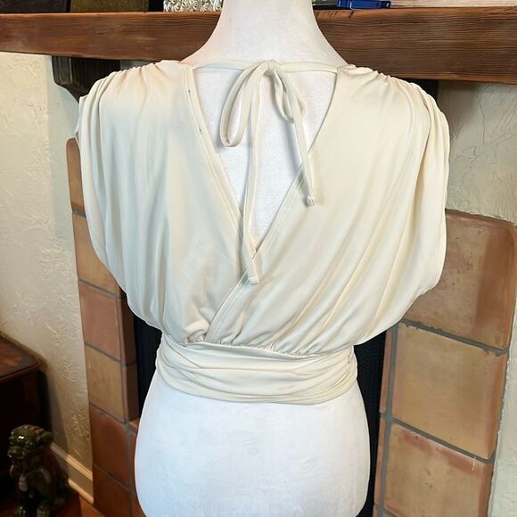 Express Cream SMOOTH MATTE JERSEY DRAPED FRONT TOP, size XS - Picture 5 of 9